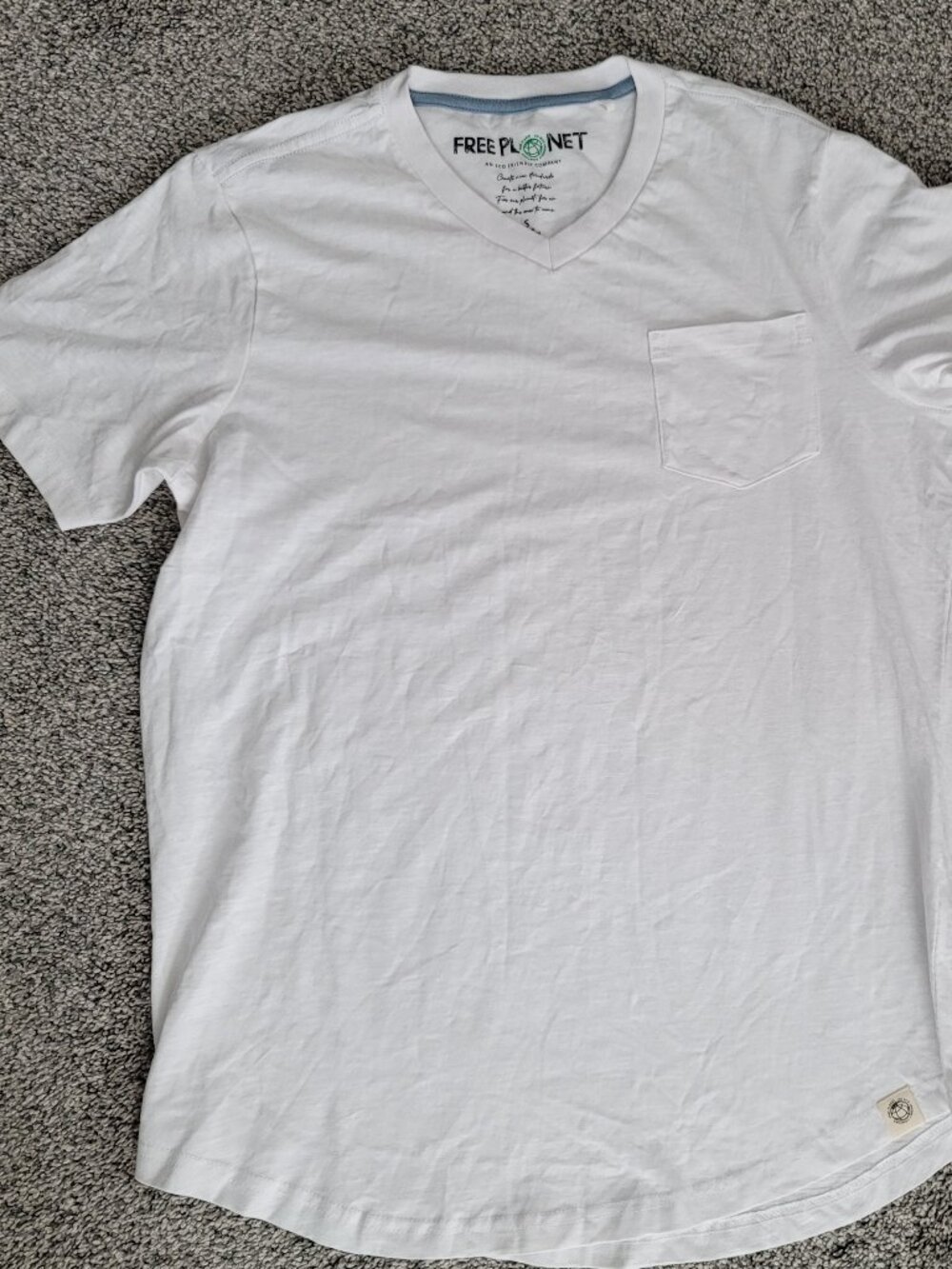 Men's White Free Planet V-neck T-shirt Small